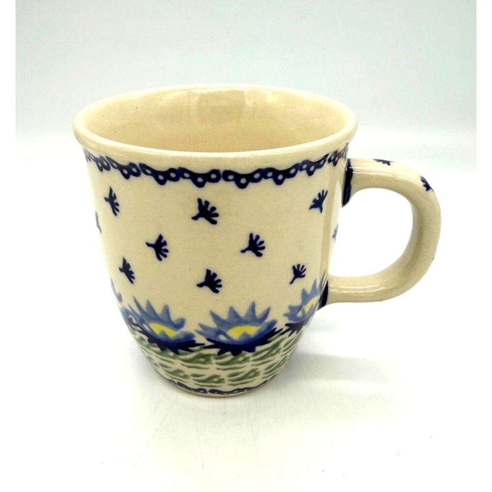 Polish Pottery Blue Floral Mug Hand-made in Boleslawiec Poland